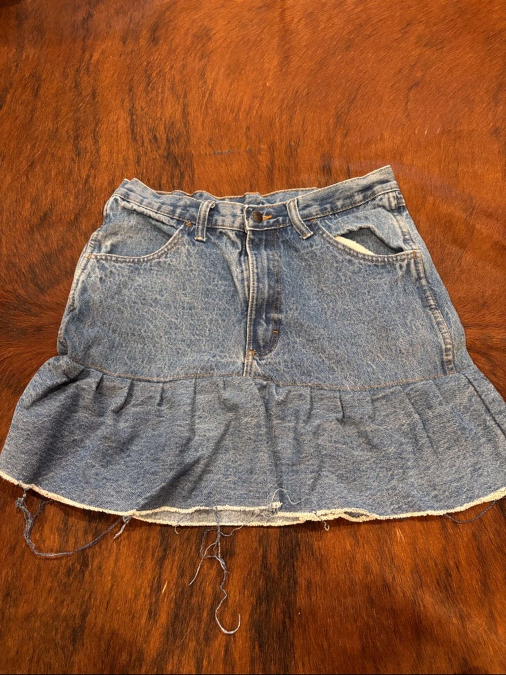 Vintage Rustler Denim Ruffle Mini Skirt